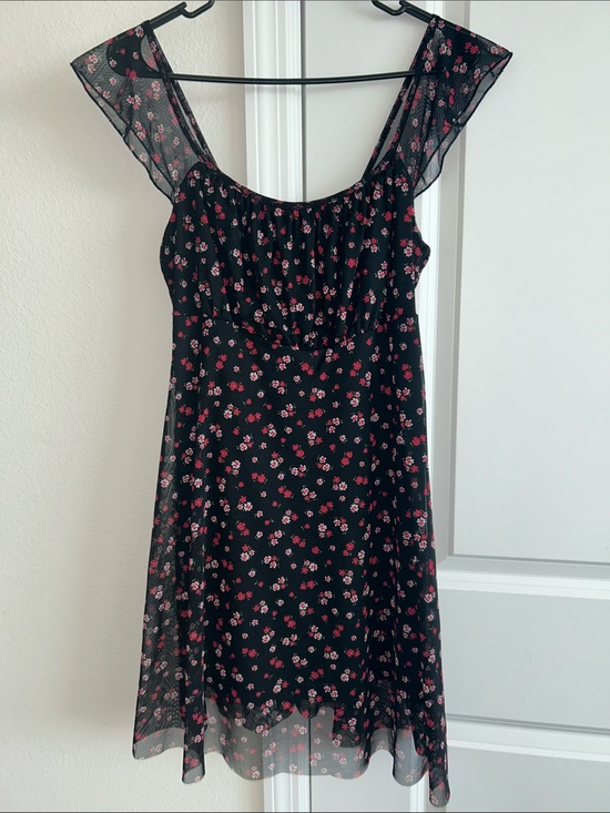 See You Monday Dresses & Skirts - See You Monday Black Dress with Pink Floral Mesh Overlay